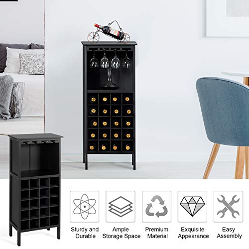 GIANTEX Weinschrank Holz, Weinregal Flaschenregal für 20 Flaschen mit Glasaufhänger, Weinständer Flaschenständer Gläserregal Vintage für Küche Bar 42 x 24,5 x 96cm (schwarz) - 4