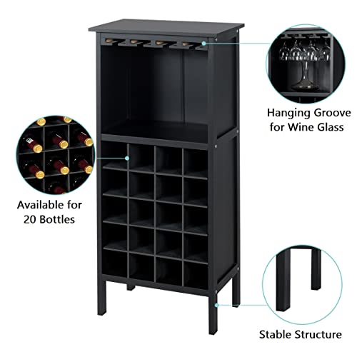 GIANTEX Weinschrank Holz, Weinregal Flaschenregal für 20 Flaschen mit Glasaufhänger, Weinständer Flaschenständer Gläserregal Vintage für Küche Bar 42 x 24,5 x 96cm (schwarz) - 5