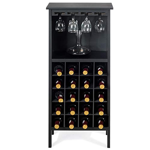 GIANTEX Weinschrank Holz, Weinregal Flaschenregal für 20 Flaschen mit Glasaufhänger, Weinständer Flaschenständer Gläserregal Vintage für Küche Bar 42 x 24,5 x 96cm (schwarz) - 7