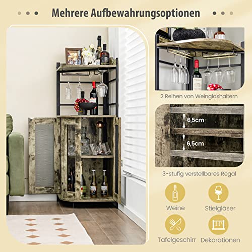 COSTWAY Weinschrank Industrial, Barschrank mit Glashalter, Küchenschrank Ecke, aus Metallrahmen, 46 x 46 x 130 cm - 4