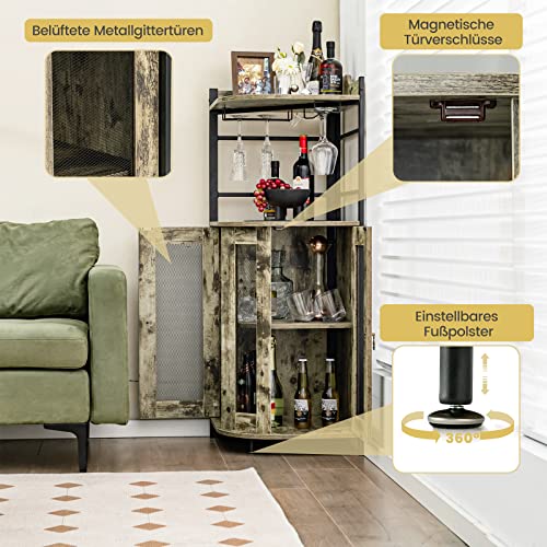 COSTWAY Weinschrank Industrial, Barschrank mit Glashalter, Küchenschrank Ecke, aus Metallrahmen, 46 x 46 x 130 cm - 6