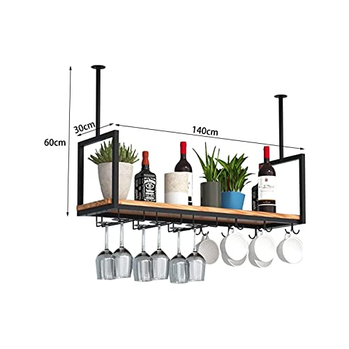 DSVONAUS Deckenregal Decken Weinregal , Eisen Massivholz Deckenregal Regale Stemware Holder , Für Bars/Restaurants/Küchen Lagerregal & Regale , 3 Größen/Schwarz (140 * 30 * 60cm) - 2