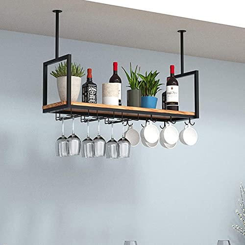 DSVONAUS Deckenregal Decken Weinregal , Eisen Massivholz Deckenregal Regale Stemware Holder , Für Bars/Restaurants/Küchen Lagerregal & Regale , 3 Größen/Schwarz (140 * 30 * 60cm) - 3
