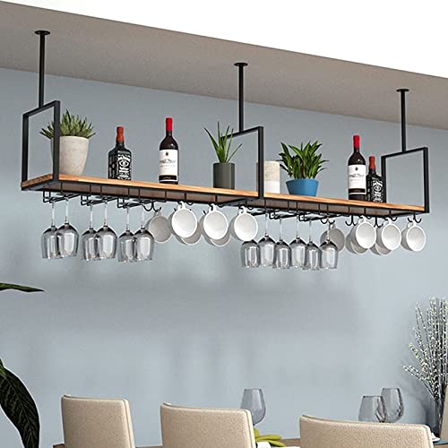 DSVONAUS Deckenregal Decken Weinregal , Eisen Massivholz Deckenregal Regale Stemware Holder , Für Bars/Restaurants/Küchen Lagerregal & Regale , 3 Größen/Schwarz (140 * 30 * 60cm) - 6