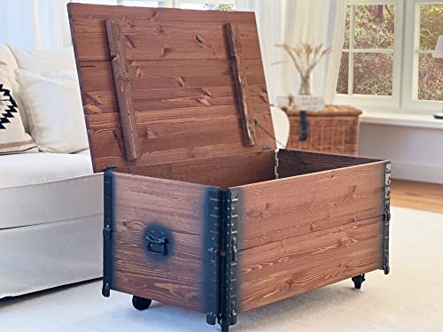 Uncle Joe´s Couchtisch XL dunkel Truhentisch Truhe im Vintage Shabby chic Style aus Massiv-Holz in braun mit Stauraum und Deckel Holzkiste Beistelltisch Landhaus Wohnzimmertisch Holztisch nussbaum - 7