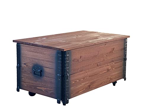 Uncle Joe´s Couchtisch XL dunkel Truhentisch Truhe im Vintage Shabby chic Style aus Massiv-Holz in braun mit Stauraum und Deckel Holzkiste Beistelltisch Landhaus Wohnzimmertisch Holztisch nussbaum - 8