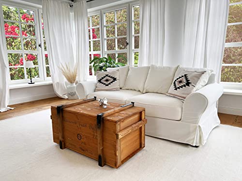 Uncle Joe´s Truhe Roosevelt Couchtisch Truhentisch im Vintage Shabby chic Style aus Massiv-Holz in braun mit Stauraum und Deckel Holzkiste Beistelltisch Landhaus Wohnzimmertisch Holztisch nussbaum - 5