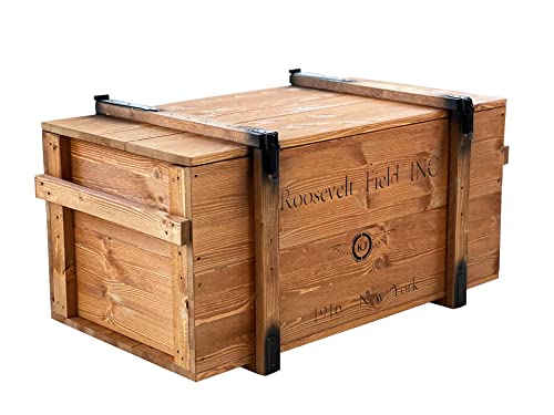 Uncle Joe´s Truhe Roosevelt Couchtisch Truhentisch im Vintage Shabby chic Style aus Massiv-Holz in braun mit Stauraum und Deckel Holzkiste Beistelltisch Landhaus Wohnzimmertisch Holztisch nussbaum - 8