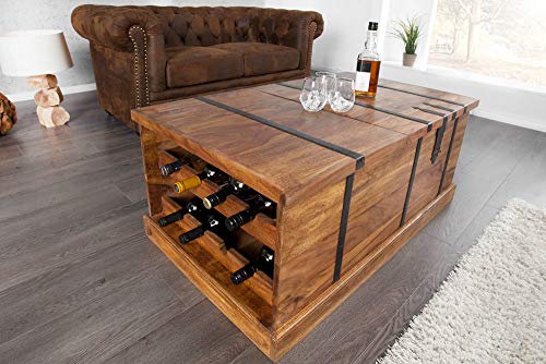 Invicta Interior Massiver Couchtisch Hausbar Bodega 100cm Sheesham Stone Finish Aufbewahrung Wohnzimmertisch Truhe Barschrank - 2