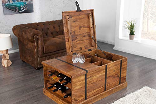 Invicta Interior Massiver Couchtisch Hausbar Bodega 100cm Sheesham Stone Finish Aufbewahrung Wohnzimmertisch Truhe Barschrank - 3