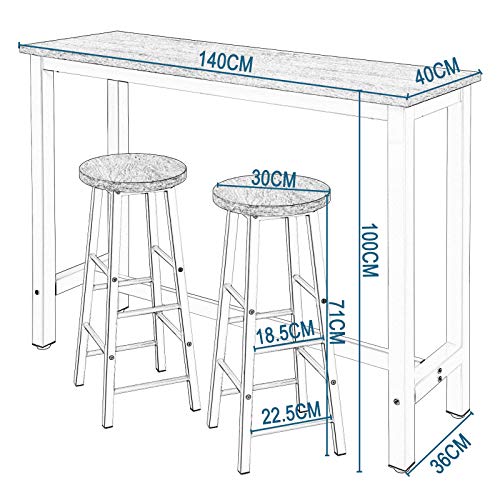 WOLTU BT30hei+BH130hei-2 1x Bartisch + 2X Barhocker Set Bistrotisch Stehtisch Esstisch Essgruppe, Metallgestell, Helleiche, 140x40x100cm(BxTxH) - 3