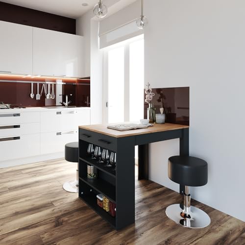 Vicco Bartisch Set Repose, Anthrazit/Goldkraft Eiche mit 2 Barhockern - 2