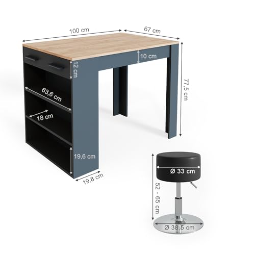 Vicco Bartisch Set Repose, Anthrazit/Goldkraft Eiche mit 2 Barhockern - 3