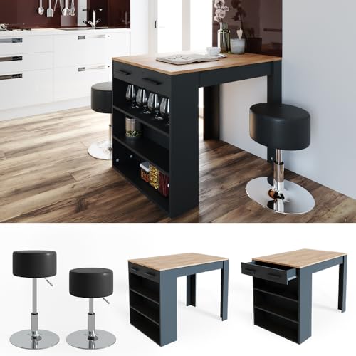 Vicco Bartisch Set Repose, Anthrazit/Goldkraft Eiche mit 2 Barhockern - 4