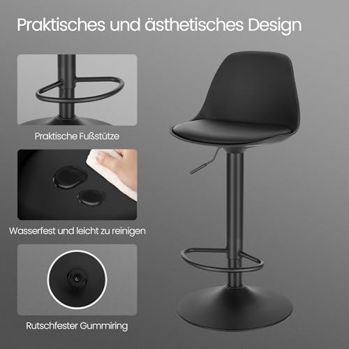 EUGAD 0651BY-1 Barhocker 1x Tresenhocker mit Rückenlehne 360° Drehbar - 4