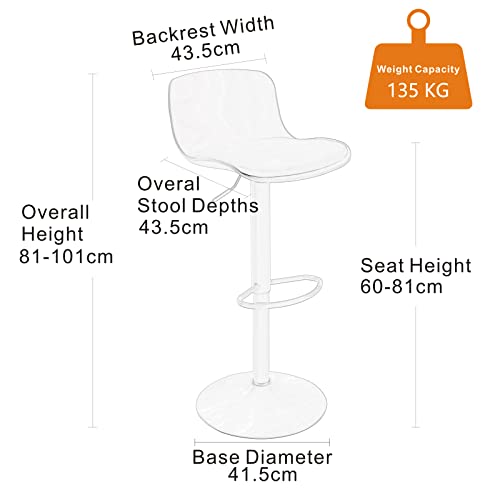 YOUTASTE Barhocker mit Lehne 2er Set, Barhocker Höhenverstellbar und Drehbar, Barstuhl mit Leicht Gepolsterten Sitzfläche, for Küche, Esszimmer, Theken (Weiß) - 3