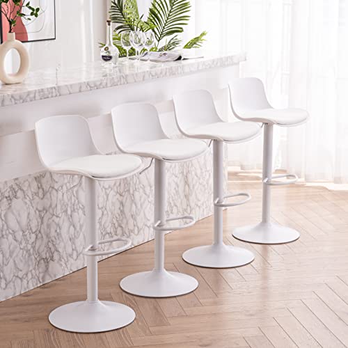 YOUTASTE Barhocker mit Lehne 2er Set, Barhocker Höhenverstellbar und Drehbar, Barstuhl mit Leicht Gepolsterten Sitzfläche, for Küche, Esszimmer, Theken (Weiß) - 4