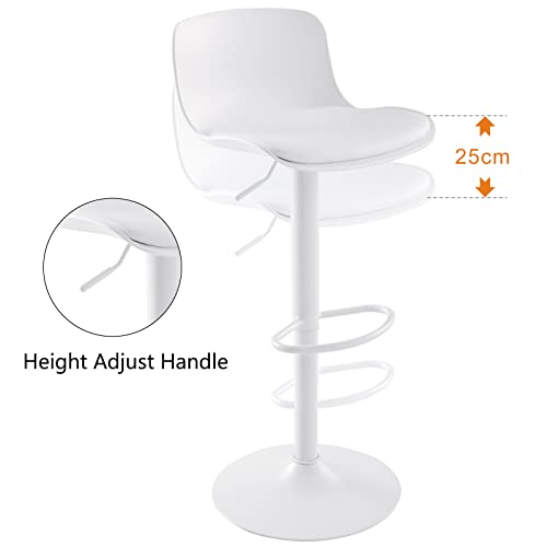 YOUTASTE Barhocker mit Lehne 2er Set, Barhocker Höhenverstellbar und Drehbar, Barstuhl mit Leicht Gepolsterten Sitzfläche, for Küche, Esszimmer, Theken (Weiß) - 5
