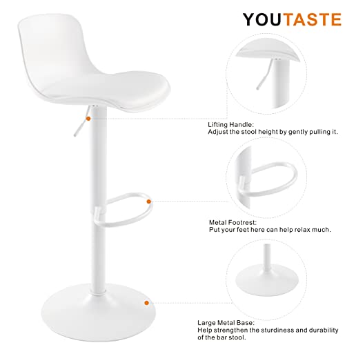 YOUTASTE Barhocker mit Lehne 2er Set, Barhocker Höhenverstellbar und Drehbar, Barstuhl mit Leicht Gepolsterten Sitzfläche, for Küche, Esszimmer, Theken (Weiß) - 7