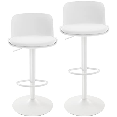 YOUTASTE Barhocker mit Lehne 2er Set, Barhocker Höhenverstellbar und Drehbar, Barstuhl mit Leicht Gepolsterten Sitzfläche, for Küche, Esszimmer, Theken (Weiß) - 8