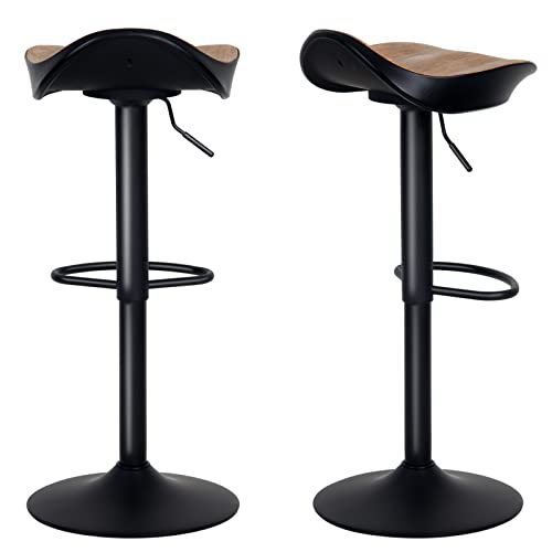 YOUTASTE Barhocker 2er Set, Bar Hocker Höhenverstellbar und Drehbar, Küche und Theke Hocker, mit PU-Oberfläche Sitz, Fußstütze und Metallrahmen (Holzähnliche Farbe) - 3