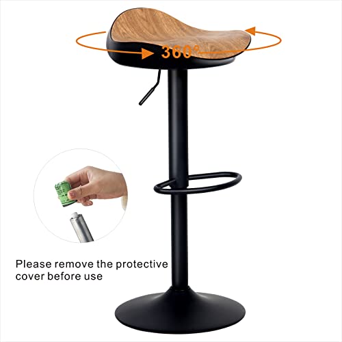YOUTASTE Barhocker 2er Set, Bar Hocker Höhenverstellbar und Drehbar, Küche und Theke Hocker, mit PU-Oberfläche Sitz, Fußstütze und Metallrahmen (Holzähnliche Farbe) - 5