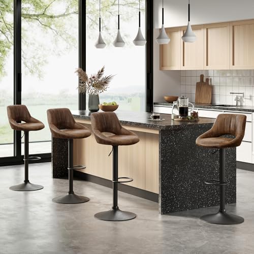 Zouron Braun Barhocker 2er Set, Vintage PU Leder Höhenverstellbar Barstühle, 360° Drehbar - 5