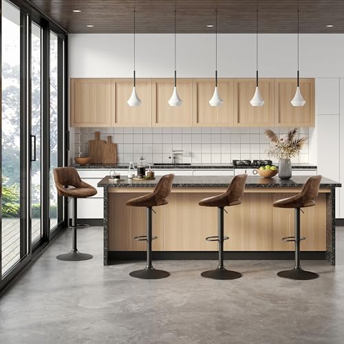 Zouron Braun Barhocker 2er Set, Vintage PU Leder Höhenverstellbar Barstühle, 360° Drehbar - 7