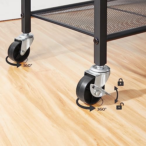 HOOBRO Servierwagen mit Rollen, 3-stöckiger küchenwagen mit arbeitsplatte, Abschließbarer Barwagen mit Weinregal für Esszimmer, Wohnzimmer, Party, Bar, Vintagebraun und Schwarz EBF21TC01 - 6