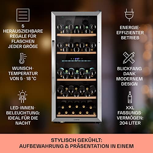 Klarstein Weinkühlschrank, Getränkekühlschrank Schmal, Kühlschrank mit Glastür, Getränkekühlschränke Freistehend, Weinkühlschrank Klein, Weinkühlschränke 2 Zonen, LED-Beleuchtung, 5-18 °C, 79 Flaschen - 2