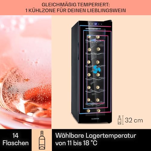 Klarstein Weinkühlschrank, Getränkekühlschrank Schmal für14 Flaschen - 3