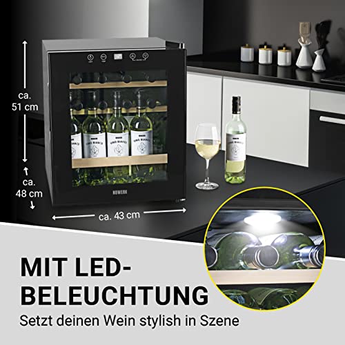 N8WERK Weinkühlschrank für bis zu 15 Flaschen Wein | Leise Kompressortechnologie|, freistehend, Temperaturbereich 4 °C - 18 °C, mit Thermoverglasung | LC-Display, LED-Beleuchtung - 6