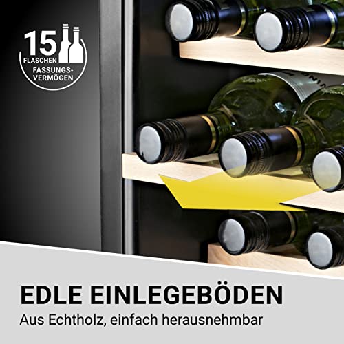 N8WERK Weinkühlschrank für bis zu 15 Flaschen Wein | Leise Kompressortechnologie|, freistehend, Temperaturbereich 4 °C - 18 °C, mit Thermoverglasung | LC-Display, LED-Beleuchtung - 4