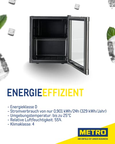 METRO Professional Mini-Kühlschrank GPC1046 mit Glastür - aus Glas und Edelstahl - für Zimmer Büro - Kühlschrank für Getränke Snacks Kosmetik - Minibar - 43x48x51.5cm - 46L - Umluftkühlung - Schwarz - 3