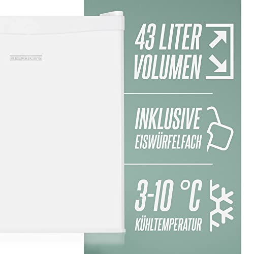 HEINRICHS Getränkekühlschrank 43L klein kompakt leise: 41db mit Gefrierfach Mini-Bar; Tisch-Kühlschrank; Mini Kühlschrank mit Gefrierfach; perfekt geeignet für Büro Camping Garten Outdoor (White) - 3