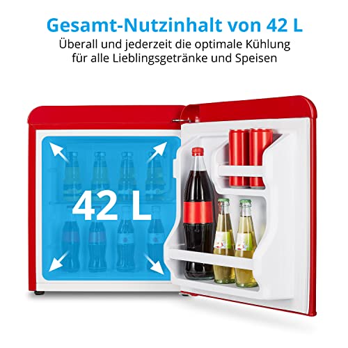 MEDION Mini Kühlschrank (Retro Design, 42L Nutzinhalt, 1 Glaseinlegeboden, manuelle Temperaturkontrolle, höhenverstellbare Füße, MD37171) rot - 3