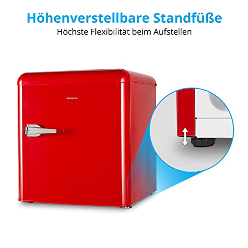 MEDION Mini Kühlschrank (Retro Design, 42L Nutzinhalt, 1 Glaseinlegeboden, manuelle Temperaturkontrolle, höhenverstellbare Füße, MD37171) rot - 4