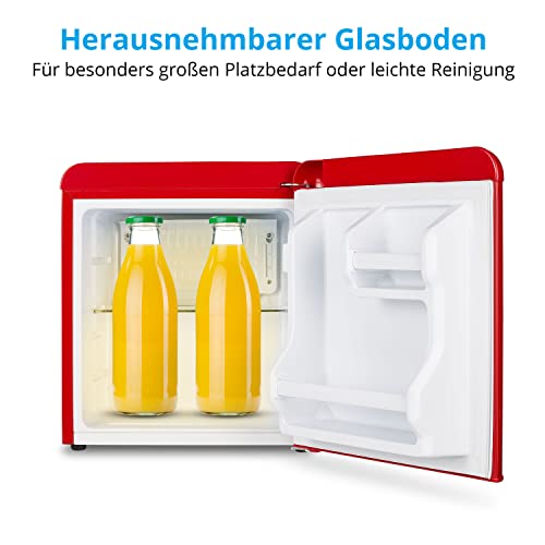 MEDION Mini Kühlschrank (Retro Design, 42L Nutzinhalt, 1 Glaseinlegeboden, manuelle Temperaturkontrolle, höhenverstellbare Füße, MD37171) rot - 6