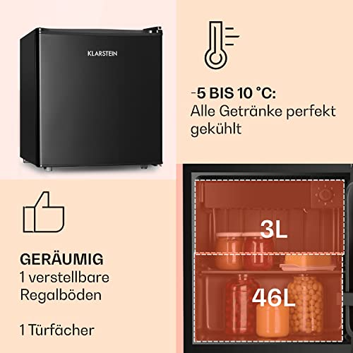 Klarstein Obsidian - Kühlschrank, Mini-Kühlschrank, Volumen: 48 Liter, innen und außen schwarz, 7 Kühlstufen, Eiswürfelform, Eisfach, Tropfschale, leise 42 dB, schwarz - 4