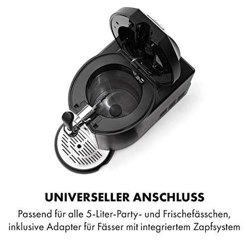 Klarstein Beerkules Bierzapfanlage Bierkühler - für alle 5 l Fässer mit und ohne Zapfsystem, Druckmittel: CO2, inkl. 3 Patronen, Kompressionskühlung: Kühltemperaturen von 2-12 °C, silber-schwarz - 5