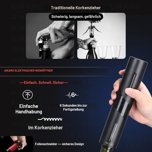 AIKARO Elektrischer Korkenzieher Weinflaschenöffner Batteriebetrieben - 6