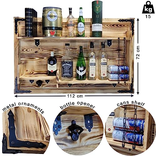 weeco Holzregal Hausbar zum Hängen - Handgemacht Rustikale Stil Wand Bar Flaschenregal Holz - Weinbar Regal Geschenk für männer - Hölzernes 3D-Bild Schnapsbar - 3
