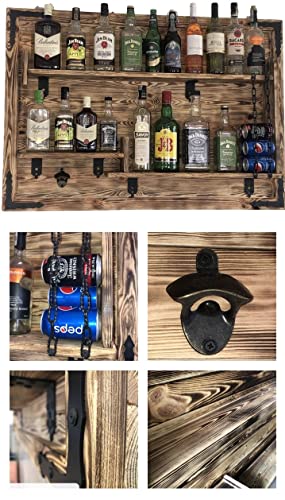 weeco Holzregal Hausbar zum Hängen - Handgemacht Rustikale Stil Wand Bar Flaschenregal Holz - Weinbar Regal Geschenk für männer - Hölzernes 3D-Bild Schnapsbar - 2