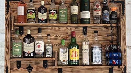 weeco Holzregal Hausbar zum Hängen - Handgemacht Rustikale Stil Wand Bar Flaschenregal Holz - Weinbar Regal Geschenk für männer - Hölzernes 3D-Bild Schnapsbar - 4