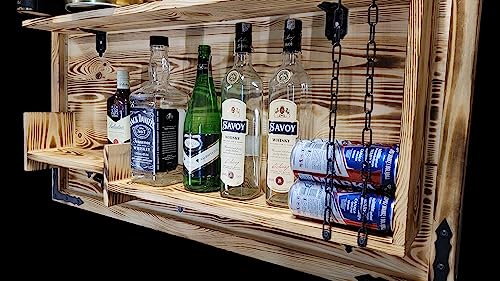 weeco Holzregal Hausbar zum Hängen - Handgemacht Rustikale Stil Wand Bar Flaschenregal Holz - Weinbar Regal Geschenk für männer - Hölzernes 3D-Bild Schnapsbar - 6