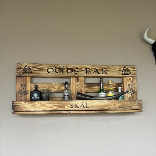 Wikinger Wandbar – Holz rustikal mit Getränkspender & Flaschenhalter für Whisky und Gin - 2