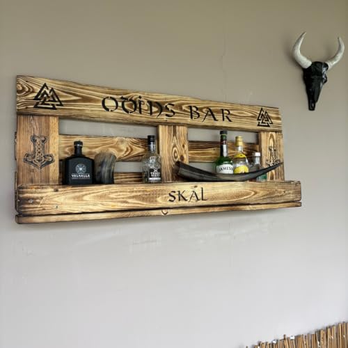Wikinger Wandbar – Holz rustikal mit Getränkspender & Flaschenhalter für Whisky und Gin - 5