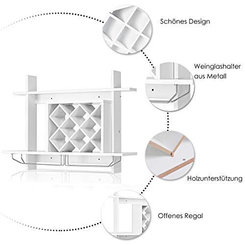 COSTWAY Weinregal zur Wandmontage aus Holz hängend in Weiß - 4