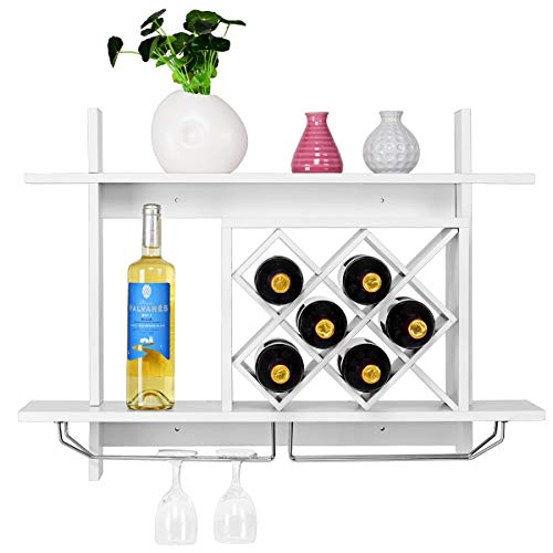 COSTWAY Weinregal zur Wandmontage aus Holz hängend in Weiß - 9