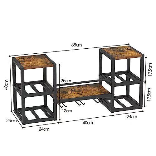 VEDECASA industriell wandmontierte Weinregal mit 3 Dampfglashalter Partial Holzregal Schwarz Metallflaschenhalter Multi funktionaler Weinpareite Display Rack für Home Bar Dining Room Kitchenkitchen - 2